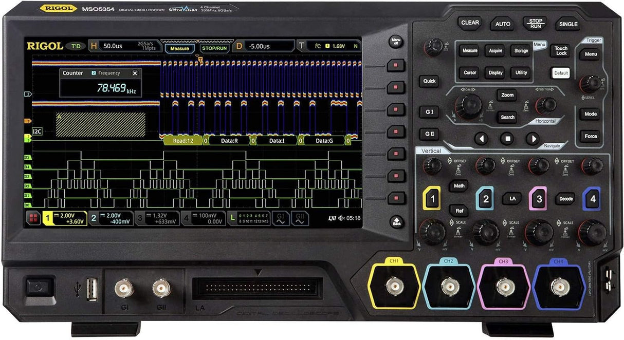 RIGOL MSO5074 Mixed-Signal Oscilloscope, 70MHz, 100Mpts, 8GSa/s, 4 Analog Channels, 16 Digital Channels, Free Protocol decoding Function, Free Signal Generator Function.