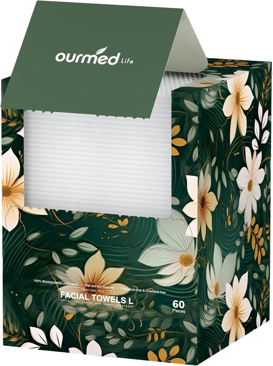 Ourmed Life Disposable Face Towel | Lint-Free Biodegradable Clean Towels | Dry Makeup Remover Wipes | Super Soft & Thick for Sensitive Skin | 10-Inch X 10-Inch Large Size | 60 Count, Dot Pattern.