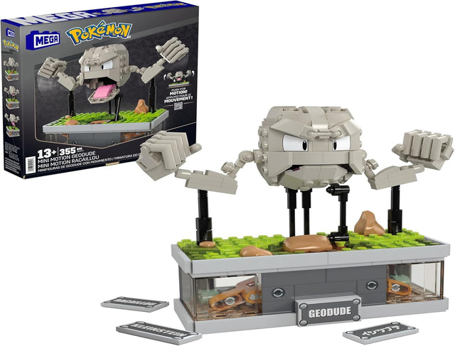 MEGA Pokémon Building Toys Set, Mini Motion Geodude with 343 Pieces, 5 Inches Tall, Moving Arms and Mouth, Adult Collectible, HWR79.