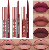 6Pcs Matte Liquid Lipstick Lip Liner Set Velvety Nude Lipstick Stay On 24 Hours Waterproof Non-Stick Cup Not Fade Liquid Lipstick Lipliner Make Up Gift Set (Set C).