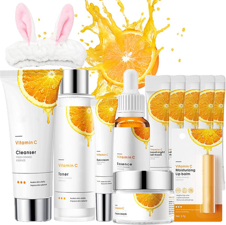 Gift Set Vitamin C Skin Care Sets & Kits - Skin Care for Teenage Girls Skincare Set - Womens Gift Sets Includes Cleanser- Serum-Eye Serum-Toner-Cream-Lip Balm-Sleeping Mask - VC Skincare Set (11PCS).