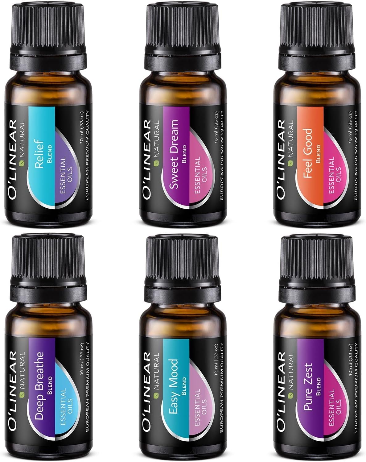 O'linear Top 6 Blends Essential Oils Set - Aromatherapy Diffuser Blends Oils for Sleep, Mood, Breathe, Temptation, Feel Good, Stress Relief.