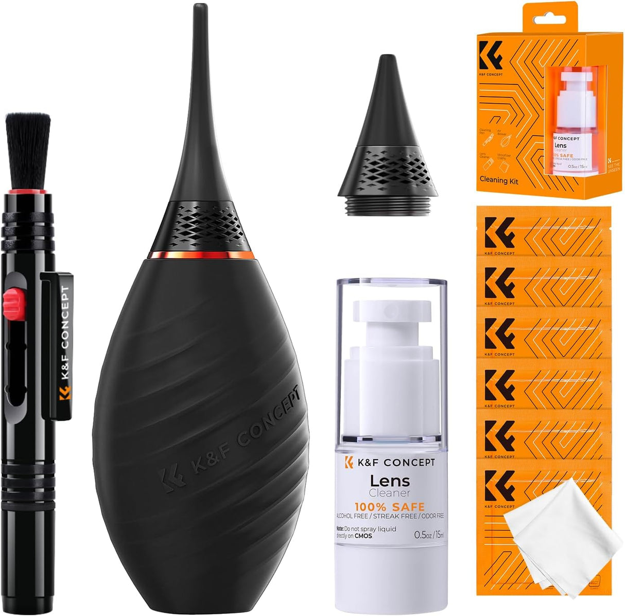 K&F Concept 10-in-1 Camera Cleaning Kit with Lens Pen, Rocket Air Blower-Extension & Short Nozzle, Microfiber Cleaning Cloth, Cleaning Liquid for DSLR Camera Lens Cell Phones Cleaning Tool Accessories.