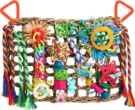 Bird Toys Cockatiel Toys Bird Foraging Toys for Parakeets Conures Lovebirds Bird Foraging Wall with Colorful Toys for Birds Shredding Seagrass.