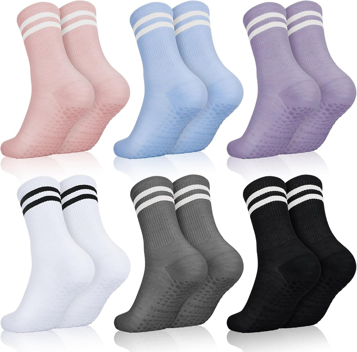 Zuimei 6 Pairs Grippy Socks Ladies, Non Slip Yoga Socks Pilates Grip Socks Pilates Socks with Grips for Women Dance Barre Ballet Home Workout Sports Fitness.