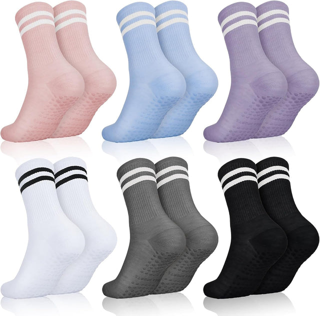 Zuimei 6 Pairs Grippy Socks Ladies, Non Slip Yoga Socks Pilates Grip Socks Pilates Socks with Grips for Women Dance Barre Ballet Home Workout Sports Fitness.