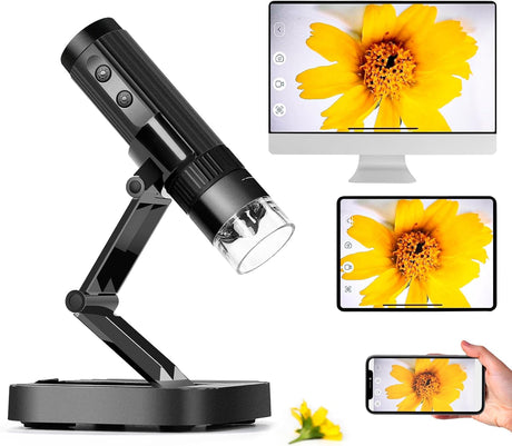 USB Digital Microscope, MatataStudio M2C WiFi Wireless Microscope 50X-1000X 1080P HD Portable Handheld Microscope with Adjustable Stand, 8*LED, Pocket Microscope for iPhone iPad PC Adults Kids.