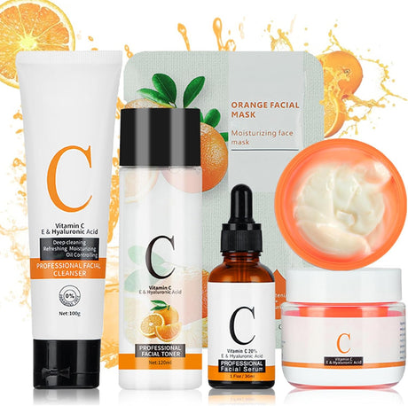 Skincare Gifts for Teenage Girls, Vitamin C Serum for Face, Pamper Sets for Women Gifts, Facial Kit for Face, Skin care Sets & Kits Includes Cleanser- Vitamin C Serum- Toner- Cream- Mask(5PCS).