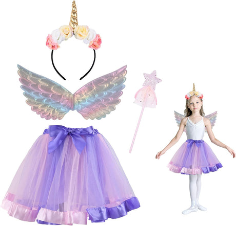 ACWOO Unicorn Costume, LED Light Up Unicorn Dress Princess Fancy Dress Up with Unicorn Headband and Fibre Optic Wand, Girl Fairy Tutu Skirt for Party Cosplay Princess Dress Up (2-10 Years) Pink.