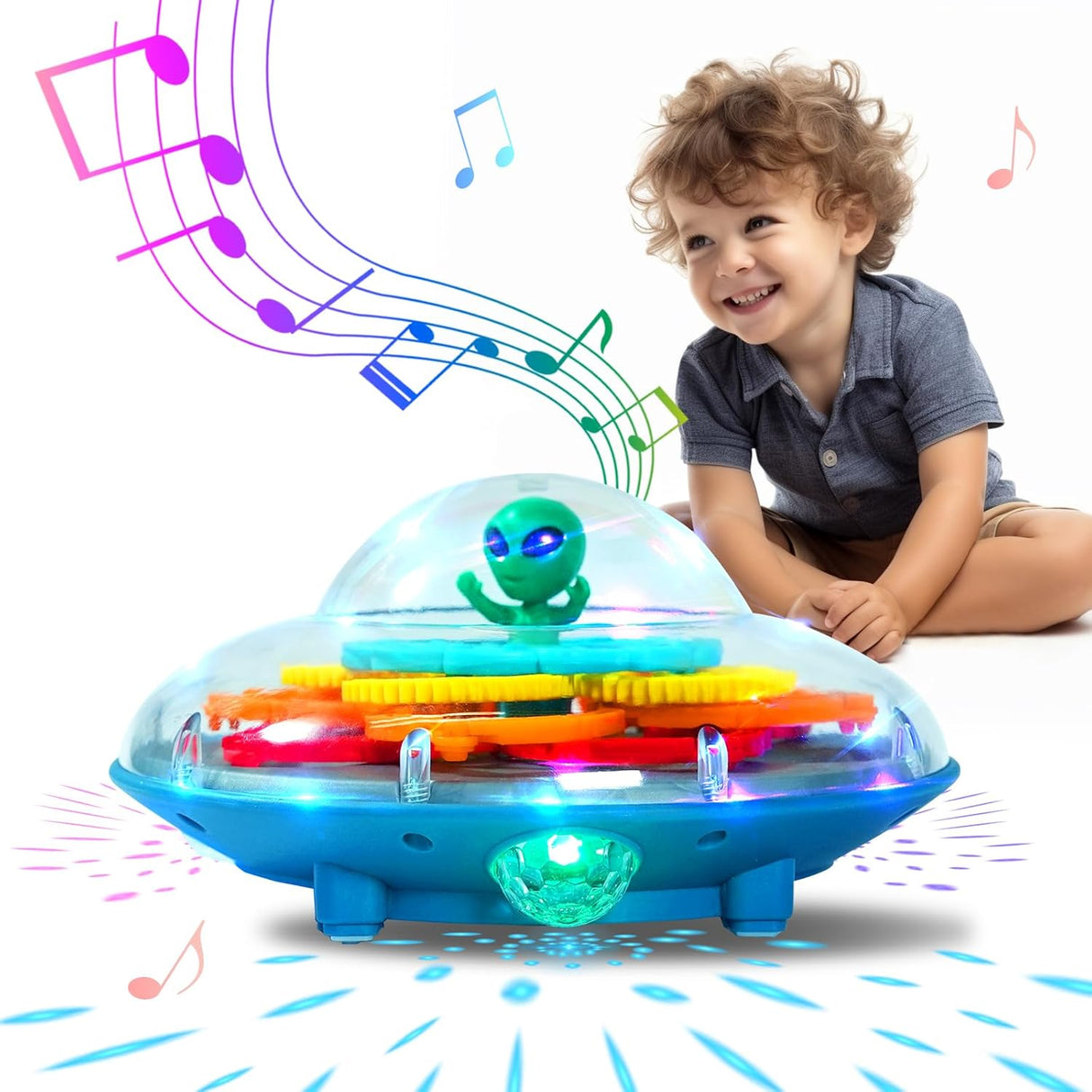 SWTOIPIG Transparent Gear Toy Train Light Up Music Electric Toy 360° Rotating Mechanical Gear Walking Toy for Kids Educational Cartoon Toy with Flashing Light Sound Music Gift for Childrens (Train).