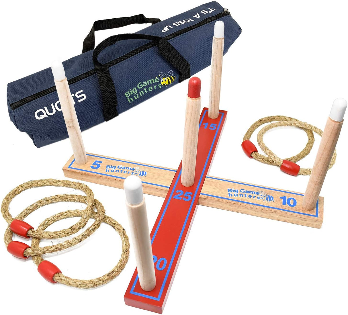 Big Game Hunters Quoits Game. Quality Rope Wooden Ring Toss Game, Hoopla Outdoor Toy in Carry Bag. Garden Games for Kids. Premium Quoits Game Set with Bonus Canvas Travel Bag Included.