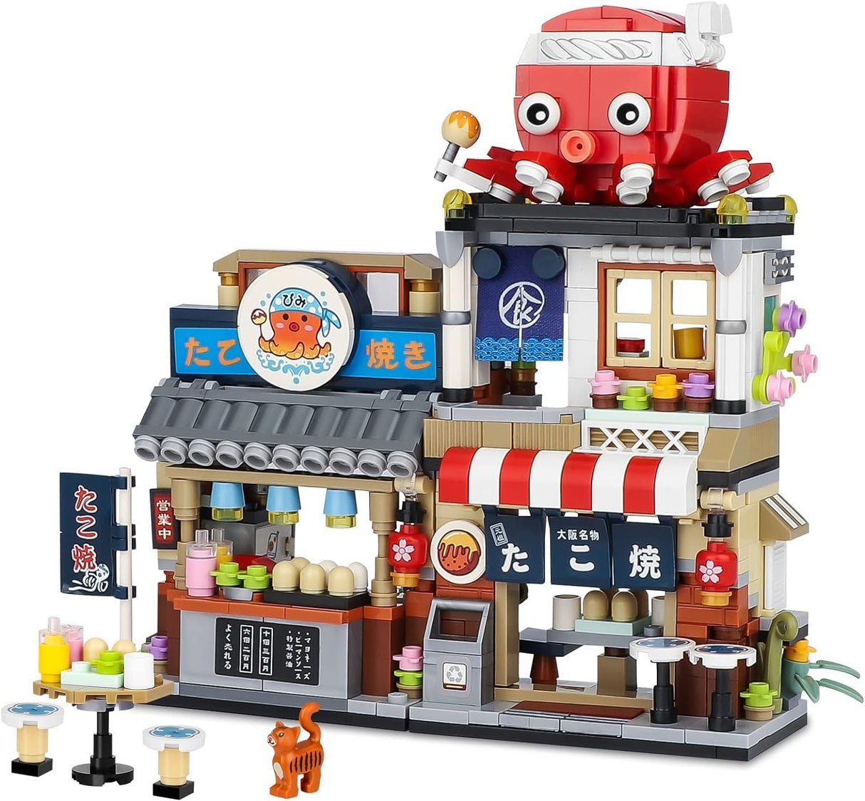 QLT QIAOLETONG Street View Tea Shop Mini Building Blocks, MOC Creative Building Toys Cute Panda Animals Building Set for Girls 6-12 Architecture Construction Toy, Gift for Kids Adults (860PCS).