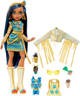 Monster High Doll, Cleo De Nile with Accessories and Pet Dog, Posable Fashion Doll with Blue Streaked Hair, HHK54.