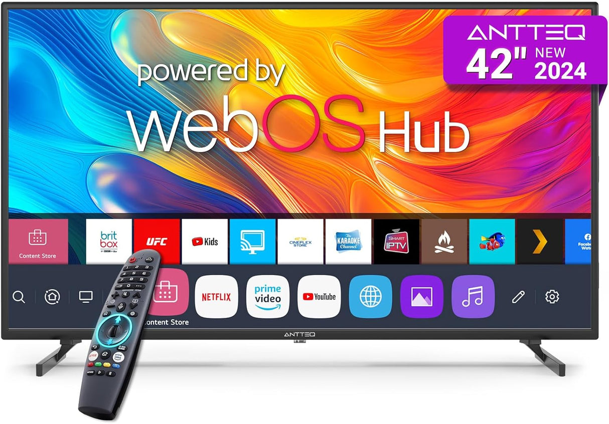 Antteq 25 Inch Smart TV, WebOS FHD TV MagiQ 25" with ThinQ AI Voice Magic Remote, BBC Freeview Netflix YouTube Airplay WiFi 2024 Black Televisions.