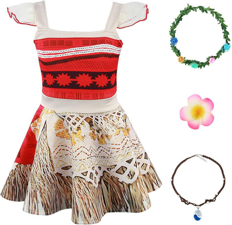 M MUNCASO Girls Moana Costume Fancy Dress Up Princess Party Dress Girl Adventure Outfit Clothes Kids Birthday Holiday Halloween Cosplay Fancy Clothing Set Childs Sleeveless Clothes.