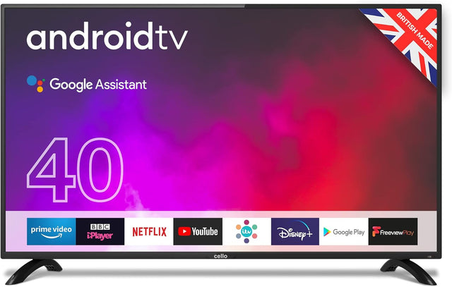 Cello Y22ZG0204 Made in UK 40 inch 1080p Full HD Smart Android TV with Freeview Play | Google Assistant | Google Chromecast | Disney+ | Netflix | Apple TV+ | Prime Video | BBC iPlayer | Google TV.