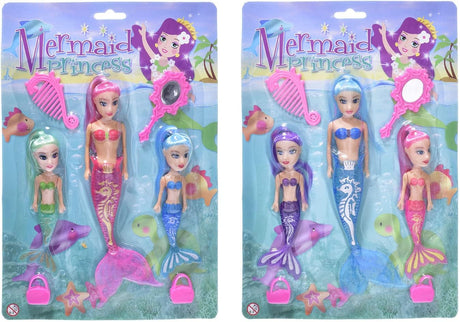 Navoys 7 Piece Bath Time 3 Mermaid Princess Dolls with Bright Long Hair and Accessories, Boys and Girls Ocean Theme Waterproof Toys, Ideal for Bath, Pool, Water, Beach Pretend Fun Play.