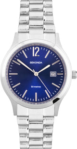 Sekonda Mens 41mm Classic Round Stainless Steel Quartz Watch with Date 50m Water Resistant.