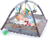 Trongle Baby Playmat, 0+ Months Baby Play Gym with 4 Hanging Toys and 18 Ocean Balls, Space Theme Baby Book, 2 in 1 Washable Soft Cotton Base, Foam Stand, Newborn Gifts (80x80x55).