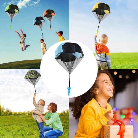 TSHAOUN 6 Pcs Parachute Toy, Outdoor Toys Parachute Hand Throw Toy Set for Kids Outdoor Entertainment Activities Parent-child Activities, 5 Colors Yellow Blue Green Orange Camouflage.