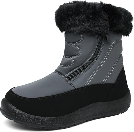 Bella Bays Snow Boots Women Waterproof Non Slip Fur Lined Warm Ladies Winter Ankle Boots Thermal Outdoor Walking Shoes Lace Up Zipper Black/Grey/Red/Blue UK 3-9.