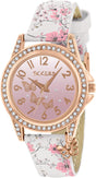 Tikkers Rose Gold Case Flower Printed Butterfly Charm Watch - NTK0029.