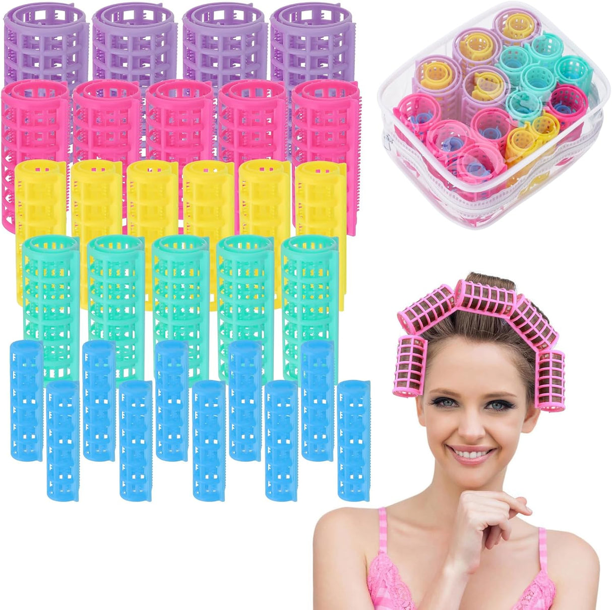 30Pcs Hair Curlers Rollers Set, 5 Sizes Self Grip Hair Rollers No Hair Damaging for Long, Medium Hair, Hair Rollers for Volum, Snap on Hair Curlers for Women Hair Styling (1.5/2/2.5/3/3.5 CM).