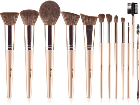 BEAKEY Diversity Make up Brushes 12Pcs Makeup Kit, Premium Synthetic Kabuki Foundation Face Powder Concealers Eyeshadow Blush Brushes Make up Brushes Set, with 2pcs Blender Sponges (Black/Silver).