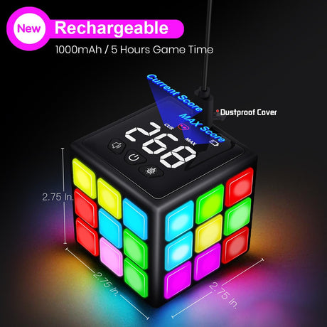 Xinbeiya Rechargeable Game Handheld Cube, 15 Fun Brain & Memory Game with Score Screen, Cool Toys for Kids, Christmas Birthday Gifts for Boys Girls Aged 6-12+ Years Old (Black).