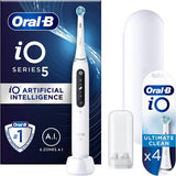 Oral-B iO5 Electric Toothbrushes For Adults,1 Toothbrush Head & Travel Case, 5 Modes With Teeth Whitening, UK 2 Pin Plug, White.