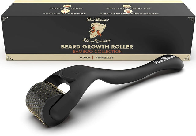 Red-Blooded Beard Growth Roller | Stimulate Beard and Hair Growth | 540 0.5mm Titanium Needles | Derma Roller For Men | Matte Black Beard Roller | Microneedle Roller.