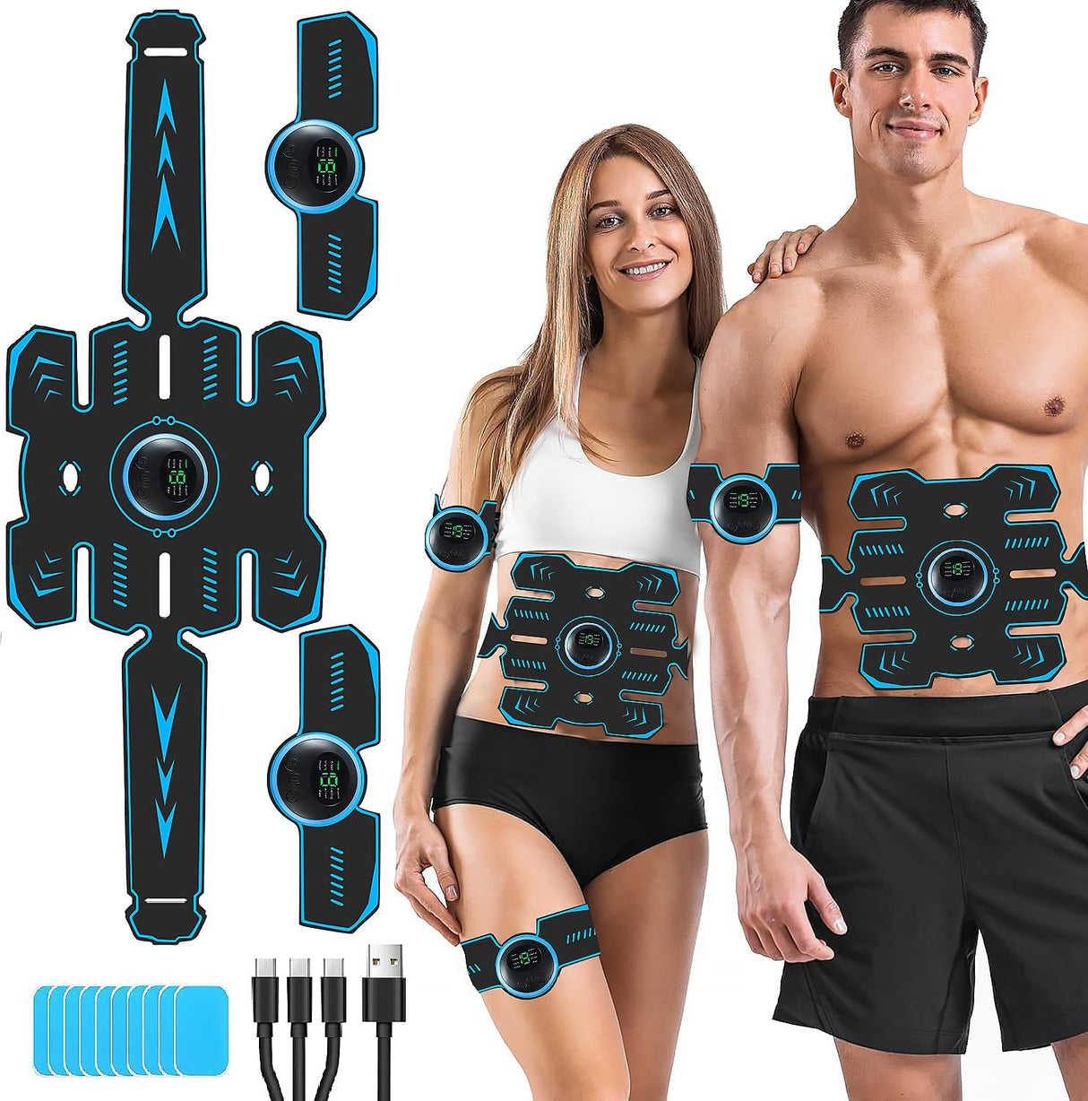 LEMENG Abs Trainer, EMS Training Device, Abdominal Muscle Trainer, Abdominal Trainer with 8 Modes & 19 Intensities, Portable Muscle Stimulator, for Abdomen, Arm, Leg Fitness Training.