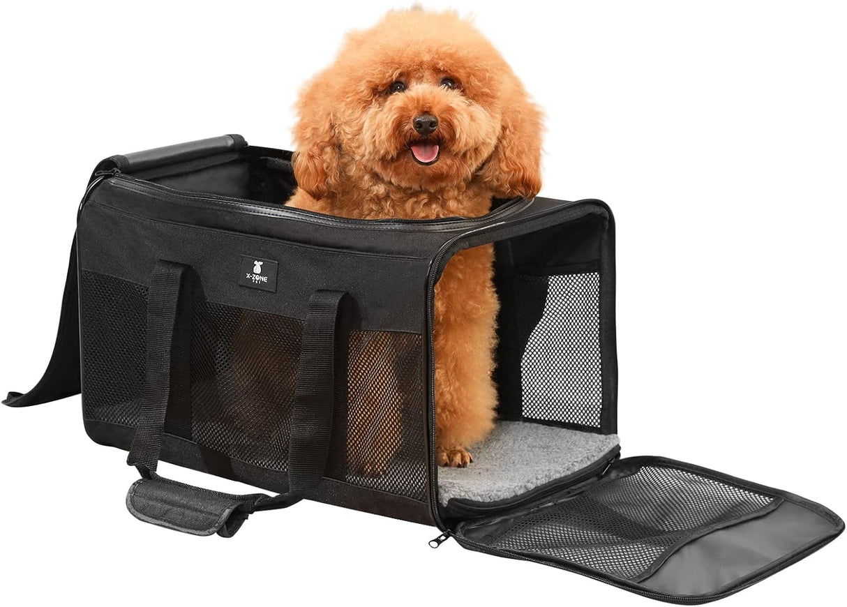 X-ZONE PET Airline Approved Soft-Sided Pet Travel Carrier for Dogs and Cats (Medium, Grey)