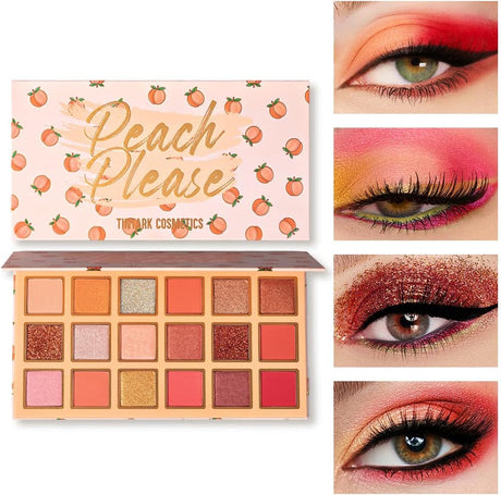 TINTARK Peach Please Eyeshadow Palette Makeup, Peach Pink Brown Cute Daily Eye Make-up18 Shades, Glitter Shimmer Matte Eye Shadow Pallets for Women Vegan, Talc Free.