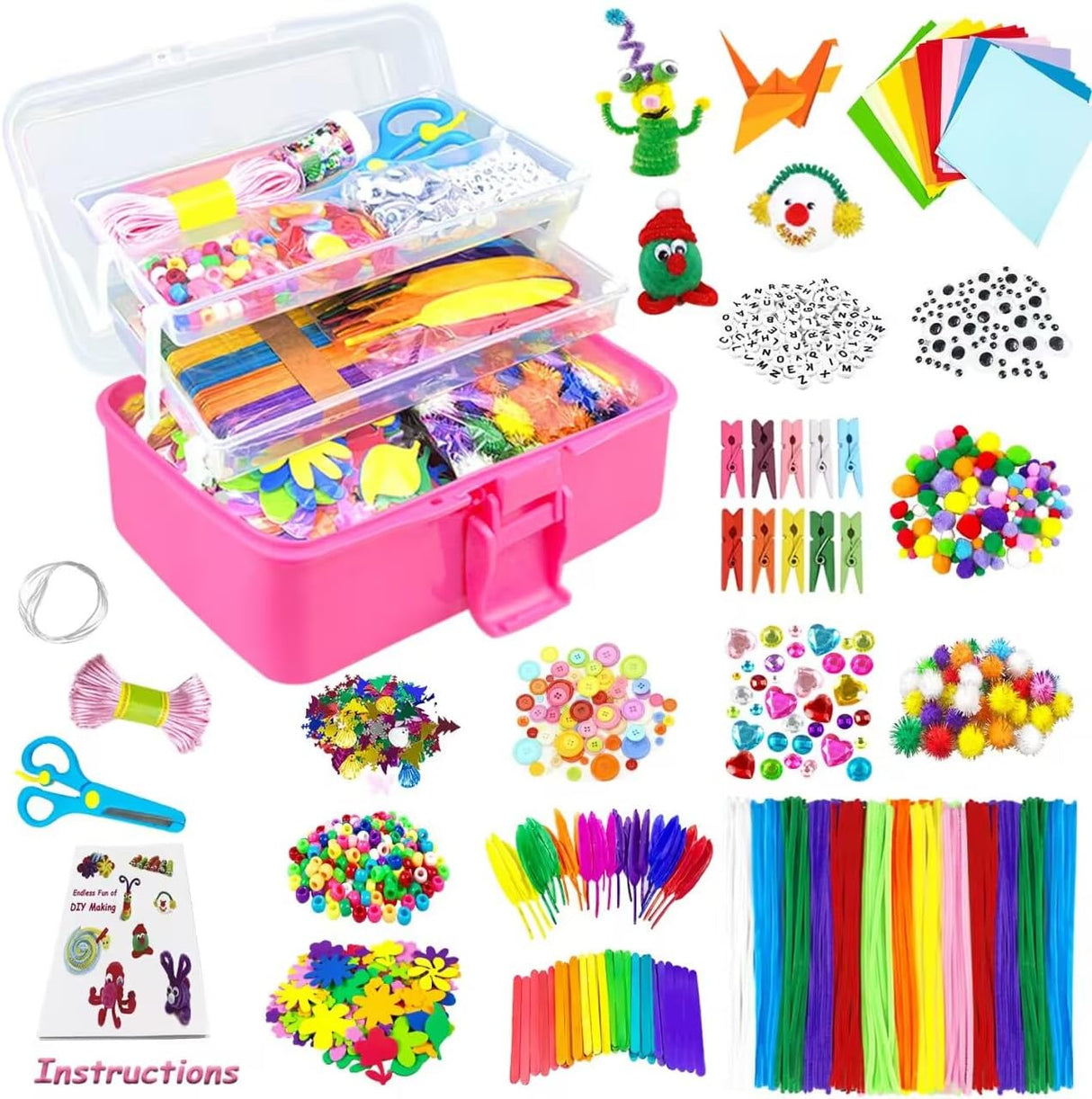 3000Pcs Craft Kits for Kids DIY Arts and Crafts for Kids Craft Supplies Materials Kids Crafts Set with Pipe Cleaners Craft Box Preschool Homeschool Toys Gift for Kids Boys and Girls Age 4 5 6 7 8.