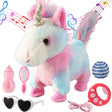 Walking Unicorn Toy Set Singing Dancing Electronic Plush Unicorn with Leash, Touch Control Realistic Footsteps, Nodding, Tail Wagging, Pretend Dress Up Cute Wings Unicorn Animated Pet Gift for Girl.