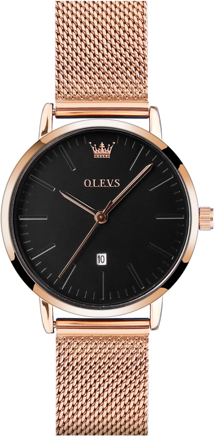 OLEVS Ladies Ultra Thin Watches, Big Dial Stainless Steel Mesh Strap Casual Ladies Watch, Japanese Quartz Waterproof Watch for Women, Ladies Dress Watch with Date.