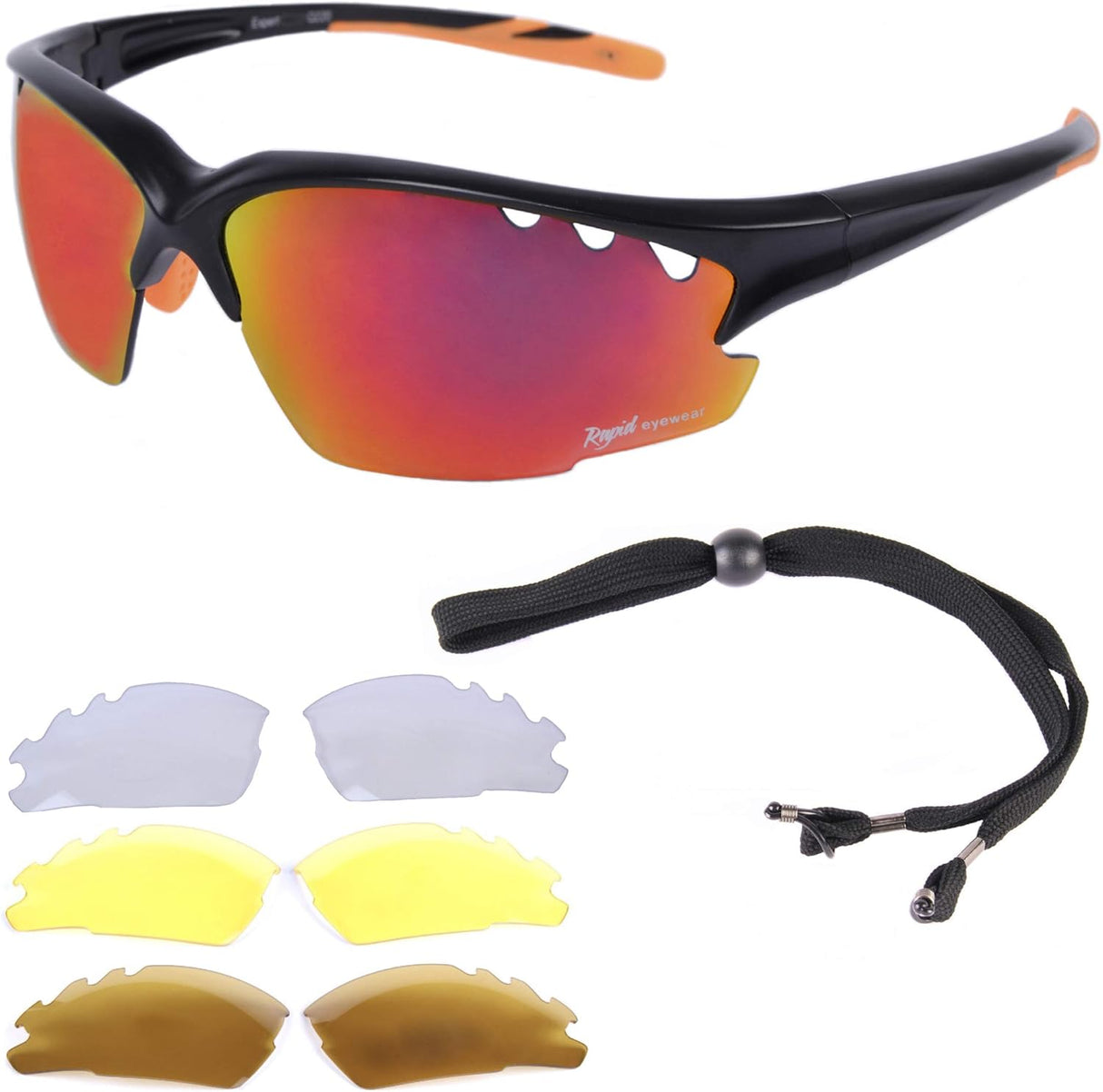 Rapid Eyewear Expert Cycle MULTI LENS SUNGLASSES FOR CYCLING Polarized, Clear & Low Light Winter Lenses Included. For Men & Women. UV 400 Anti Glare Glasses Optics. Also For Running & Triathlons.