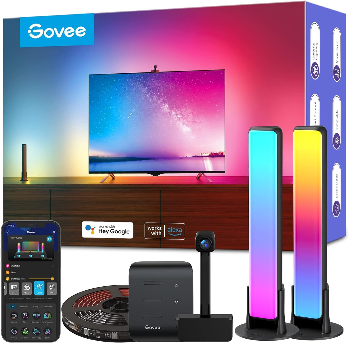 Govee Envisual WiFi RGBIC LED Lights, DreamView T1 Pro Smart LED TV Backlights, Alexa & Google Assistant Compatible Light Bars for 55-65 inch Screen.