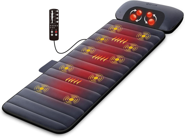 Comfier Massage Mat with Heat Pad,Full Body Massage Bed with Shiatsu Neck Massage Pillow,10 Vibrating Motors & 4 Heating Pads for Back Relief,Massagers for Neck & Back,Gifts for Women,Men.