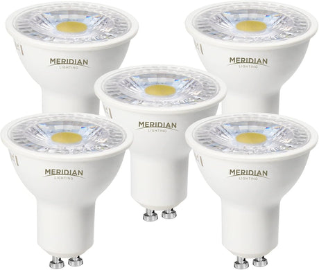 Meridian LED GU10 Light Bulb Warm White 3000K, 50W Halogen Spotlight Equivalent, 5W 345lm, Non-dimmable, AC 220-240V, 38° Beam Angle - 5pk.