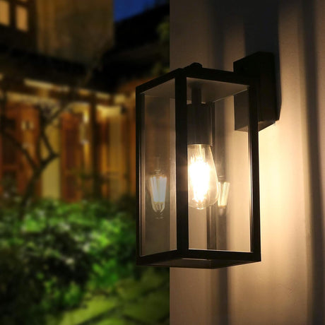 BRIMMEL Outdoor Wall Lights Black Wall Lantern Porch Light, Aluminum Exterior Wall Lanterns with Clear Glass Shade Anti-Rust Outdoor Wall Sconce Light Fixture, Matte Black, 2 Packs.