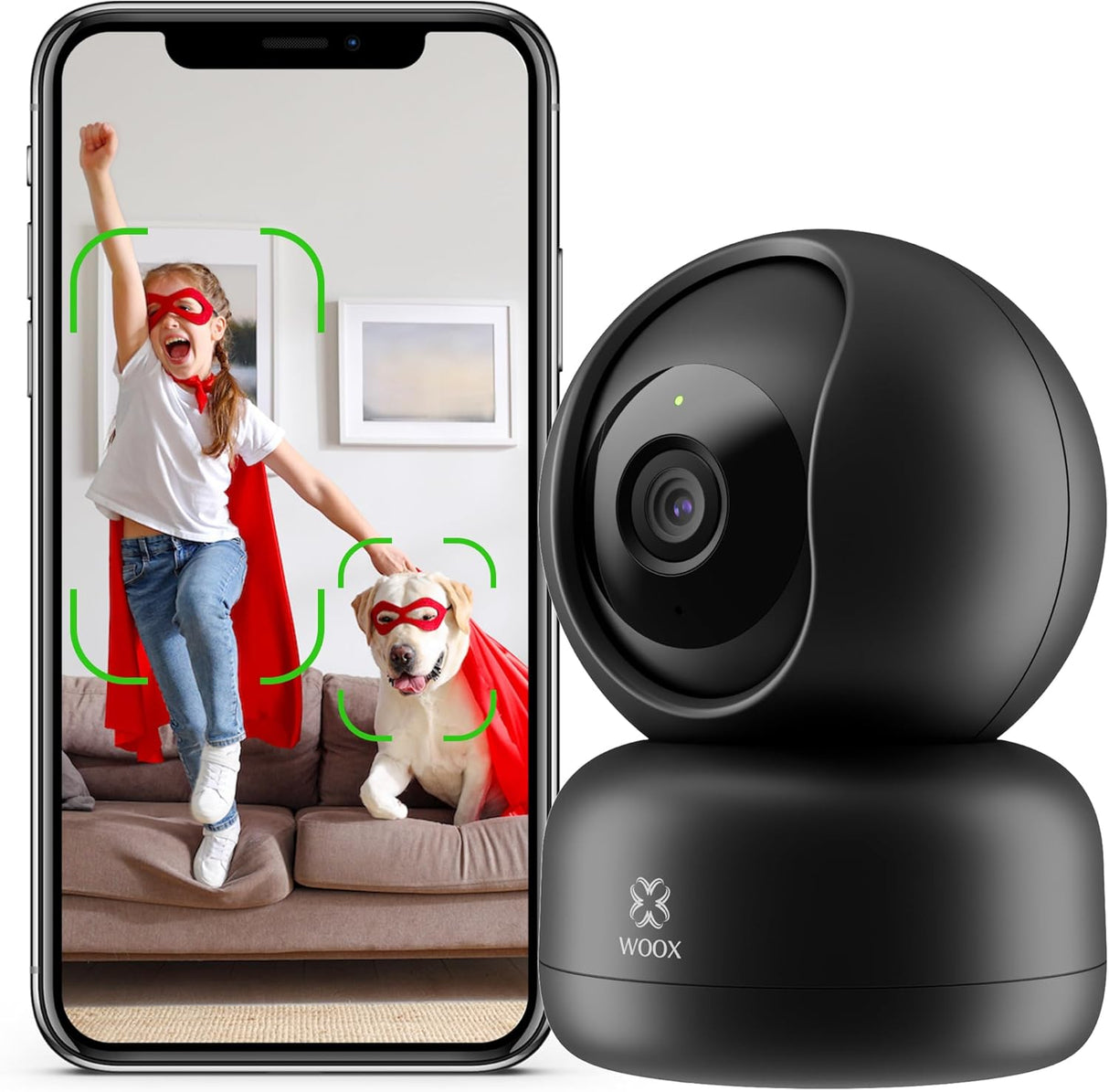 WOOX 2K Pet Dog Camera with Phone App - 360° Indoor Camera for Home Security, Wifi Camera Wireless for Doggy Cat Baby Monitor, AI Motion Tracking, Smart Siren, IR Night Vision, Work with Alexa