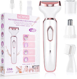 ACWOO Electric Lady Shaver, Cordless 4 in 1 Electric Shaver for Women, Rechargeable Painless Electric Razor Bikini Trimmer Wet and Dry Hair Removal for Face Legs Underarm Nose and Eyebrow (B).