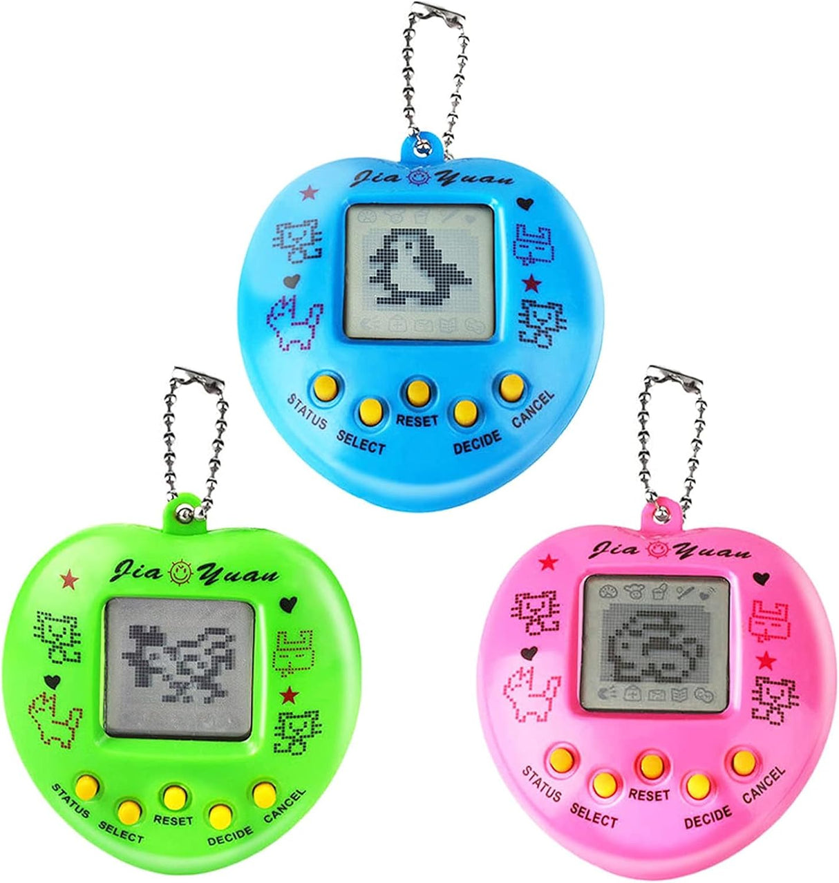 Electronic Pet Game Machine, 3 Pack Handheld Game Console Virtual Pets Animal Toy, Mini Retro Birthday Gift Toy With Key chain Early Education Gift for Adults Children Kids(random color, heart shape).