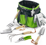 WORKPRO 8 Piece Garden Tools Set, Stainless Steel Hand Tools with Wooden Handle, Including Gloves, Trowel, Weeder, Hand fork, Hand Rake, Transplanter, Pruner and Garden Tote