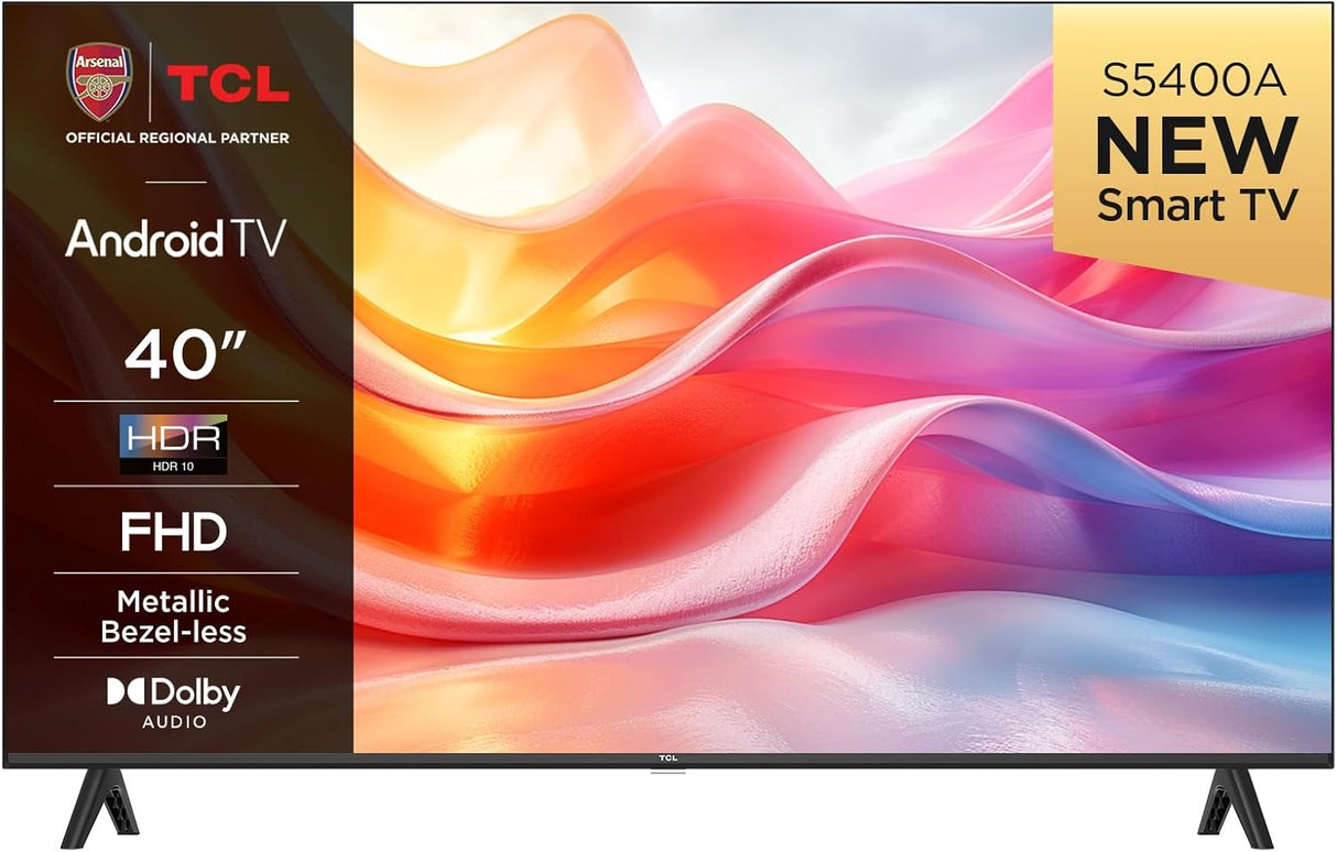 TCL 40S5400AK 40-inch Television, HDR, FHD, Smart TV Powered by Android TV, Bezeless design (Kids Mode, Dolby Audio, compatible with Google assistant).