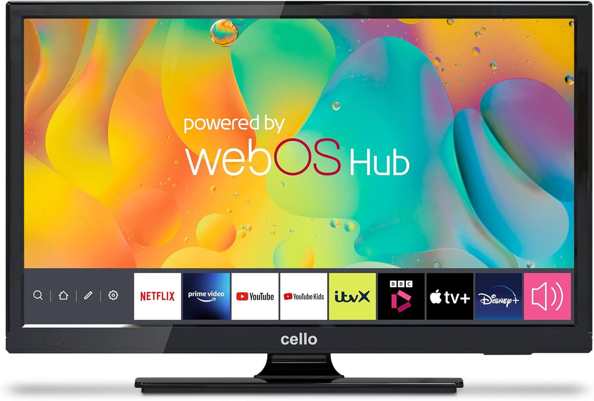 Cello 12 Volt 19 inch Traveller Smart TV Made in UK (2024) Ultrafast WebOS, Freeview Play, FreeSat, Bluetooth, Netflix, Prime Video, Apple TV, BBC. Small TV for Motorhomes, HGVS & Boats.