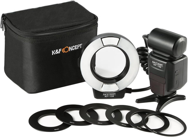 Macro Flash Ring,Ring Flash Canon,K&F Concept Ring Flash Light KF-150C E-TTL Macro Flash Ring with 52 55 58 62 67 77mm Adapter for Canon DSLR Camera EOS 1300D 750D 200D 5D Mark 2 IV 80D 650D 600D 70D.