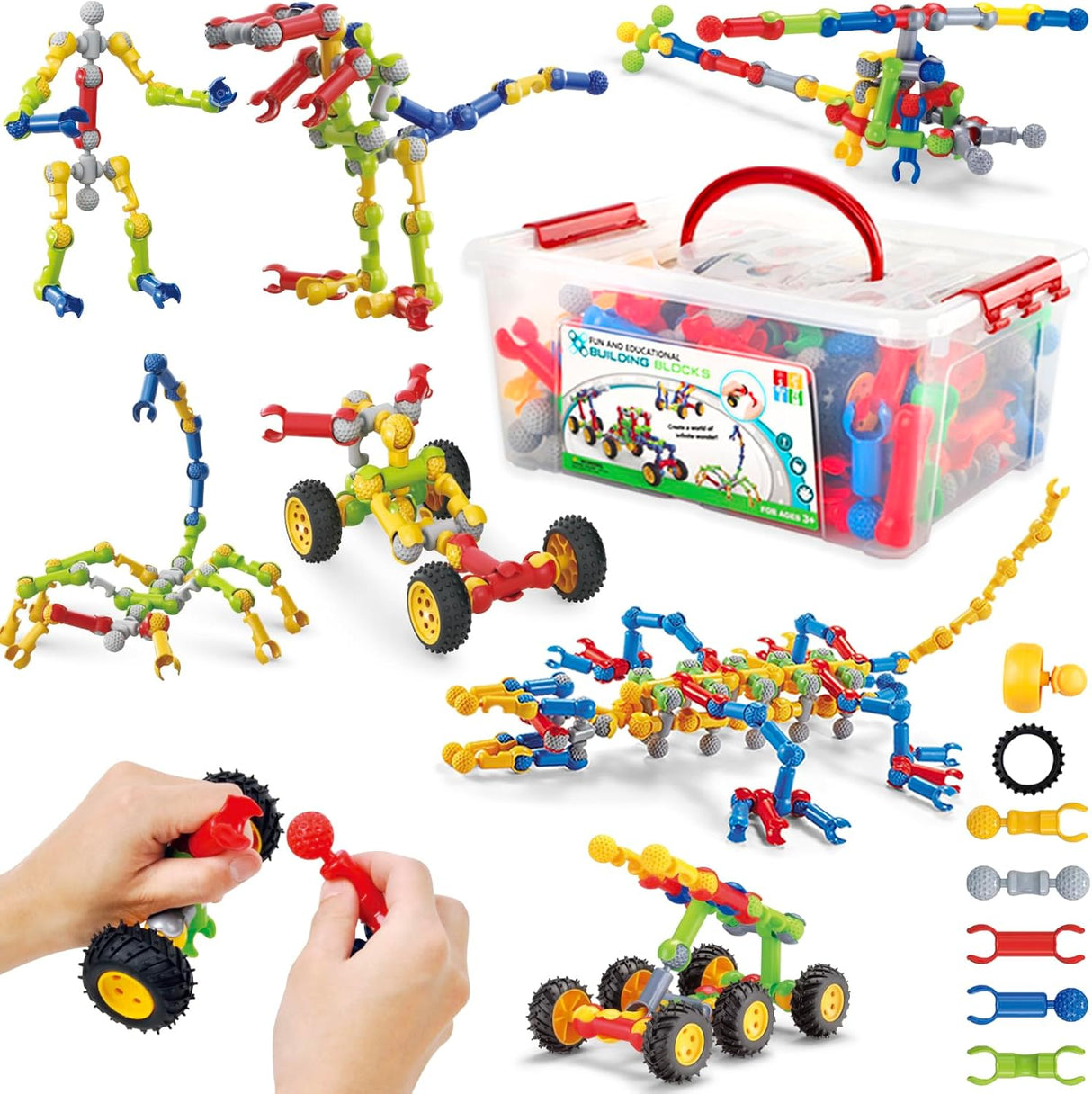 Stem Kids Building Toys for Ages 6-8 Boys Girls, 125 PCS Building Blocks Games for Boys 3-5, Educational Learning Toys for 3 4 5 6 7 8 Year Old, with Large Storage Box, Ideal Christmas Birthday Gifts.